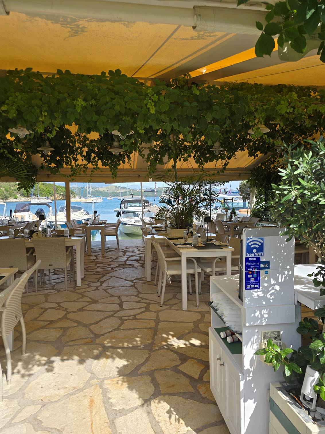 A patio with tables and chairs

Description automatically generated